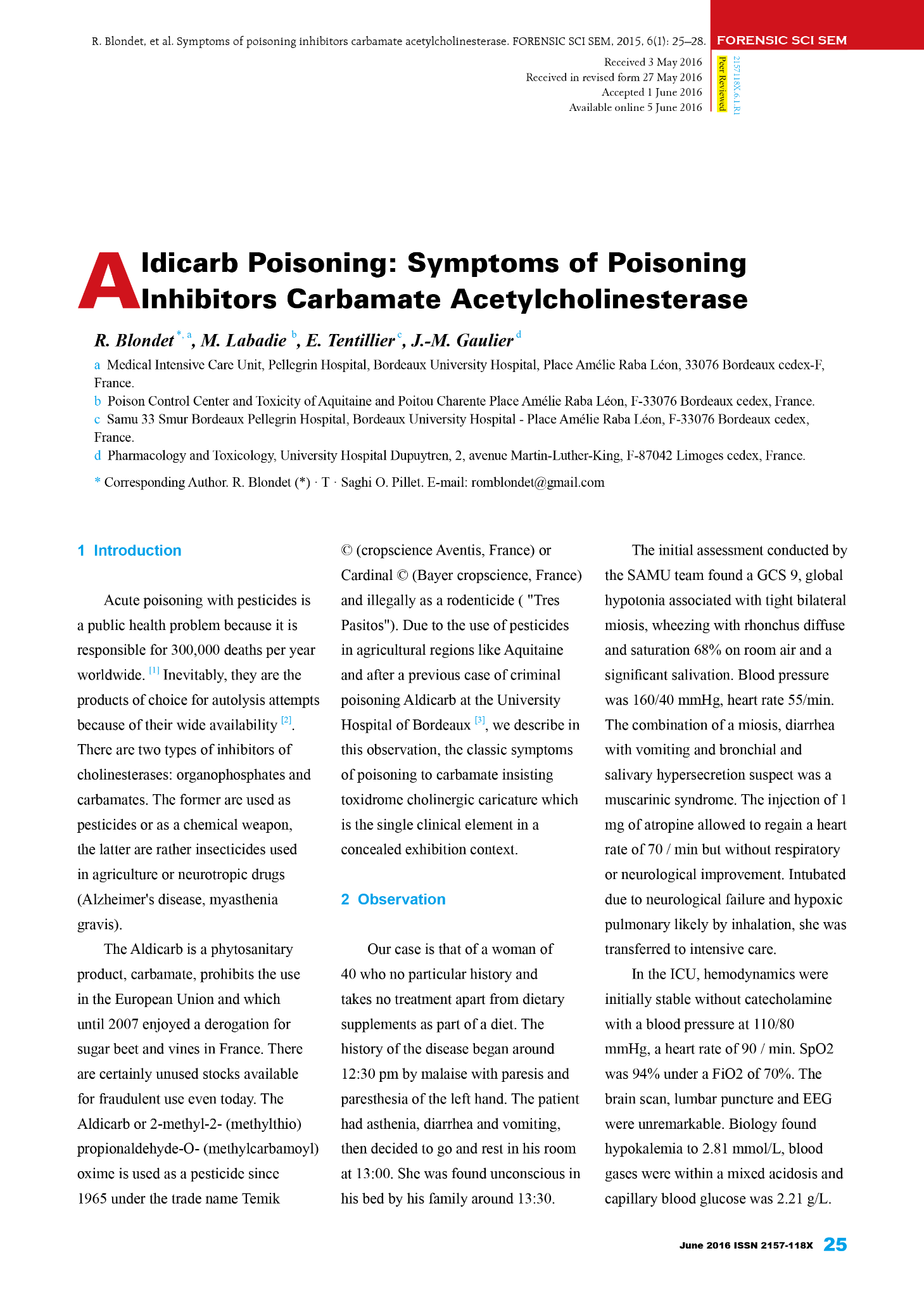 Original first published page of Aldicarb Poisoning: Symptoms of Poisoning Inhibitors Carbamate Acetylcholinesterase